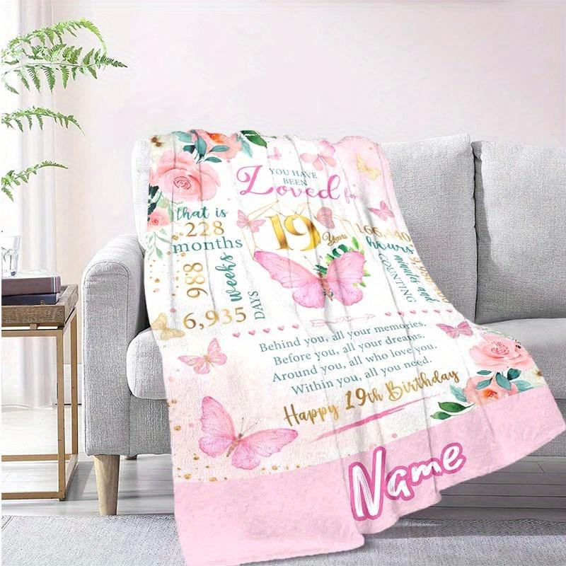 Happy 19Th Birthday Customize Your Name Blanket Used For Chair Office Sofa Bed Camping Soft And Warm Giving Friends And Relatives Birthday Gifts
