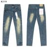 Mens Slim Fit Distressed Straight Leg Denim Jeans - Mid Rise Light Wash Youth Streetwear Style