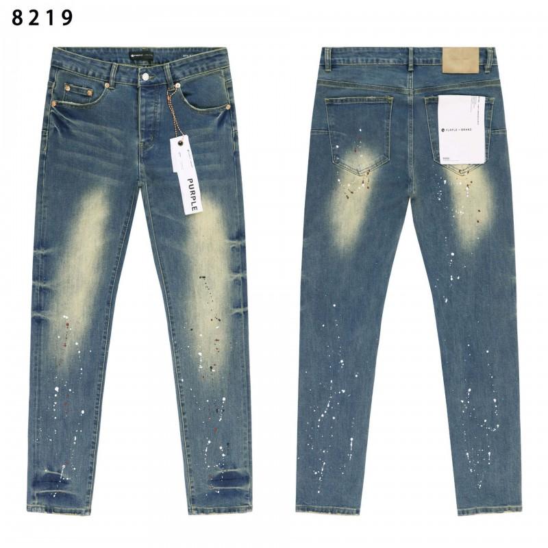 Mens Slim Fit Distressed Straight Leg Denim Jeans - Mid Rise Light Wash Youth Streetwear Style
