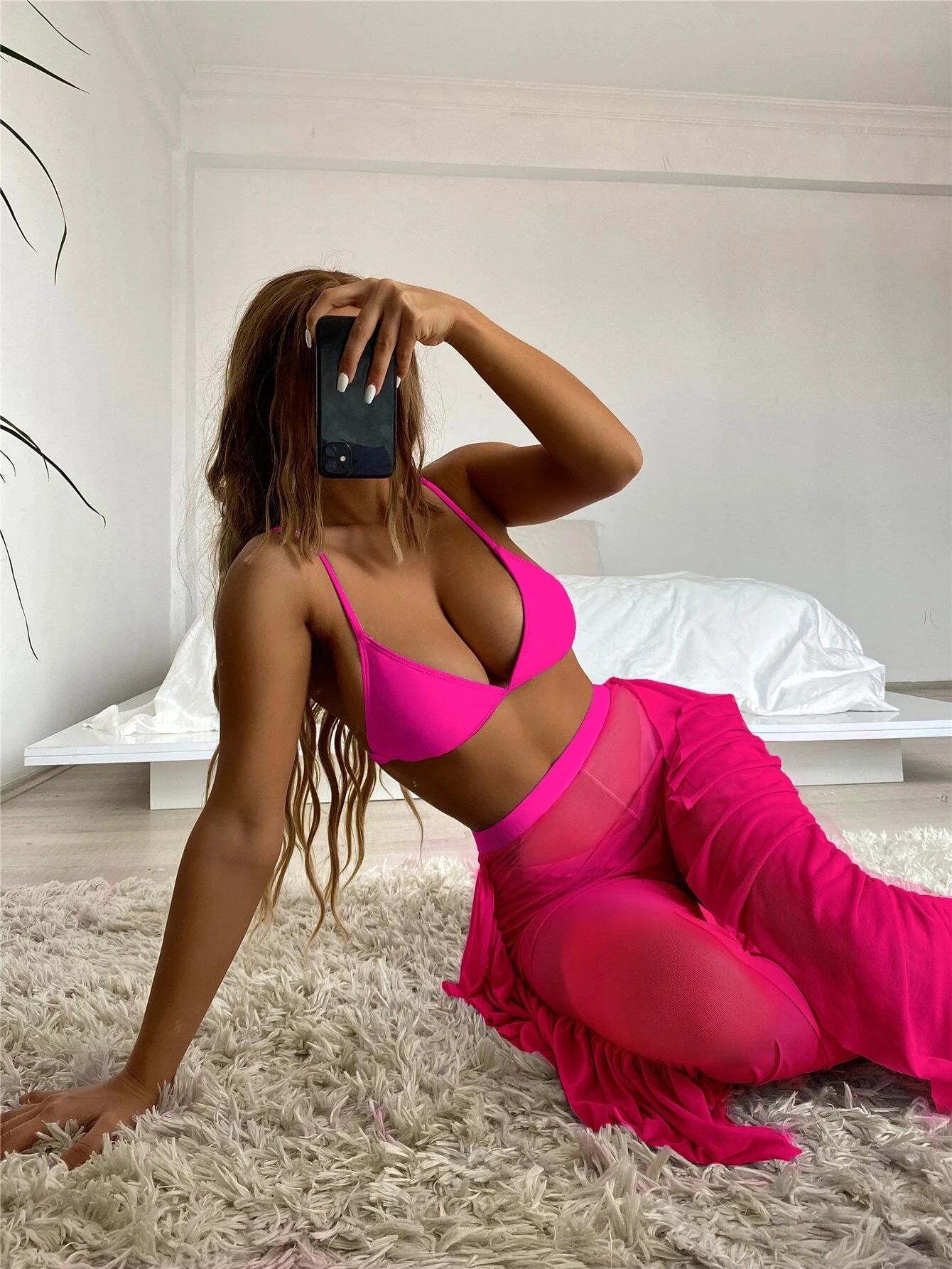 

Сексуальний набір бікіні для європейських і американських жінок Комплект купальників із 3 предметів. М’яка верхня частина стрінгів, низ із гофрованою сіткою. Довгі штани. Купальник. Однотонний купальний костюм. XL