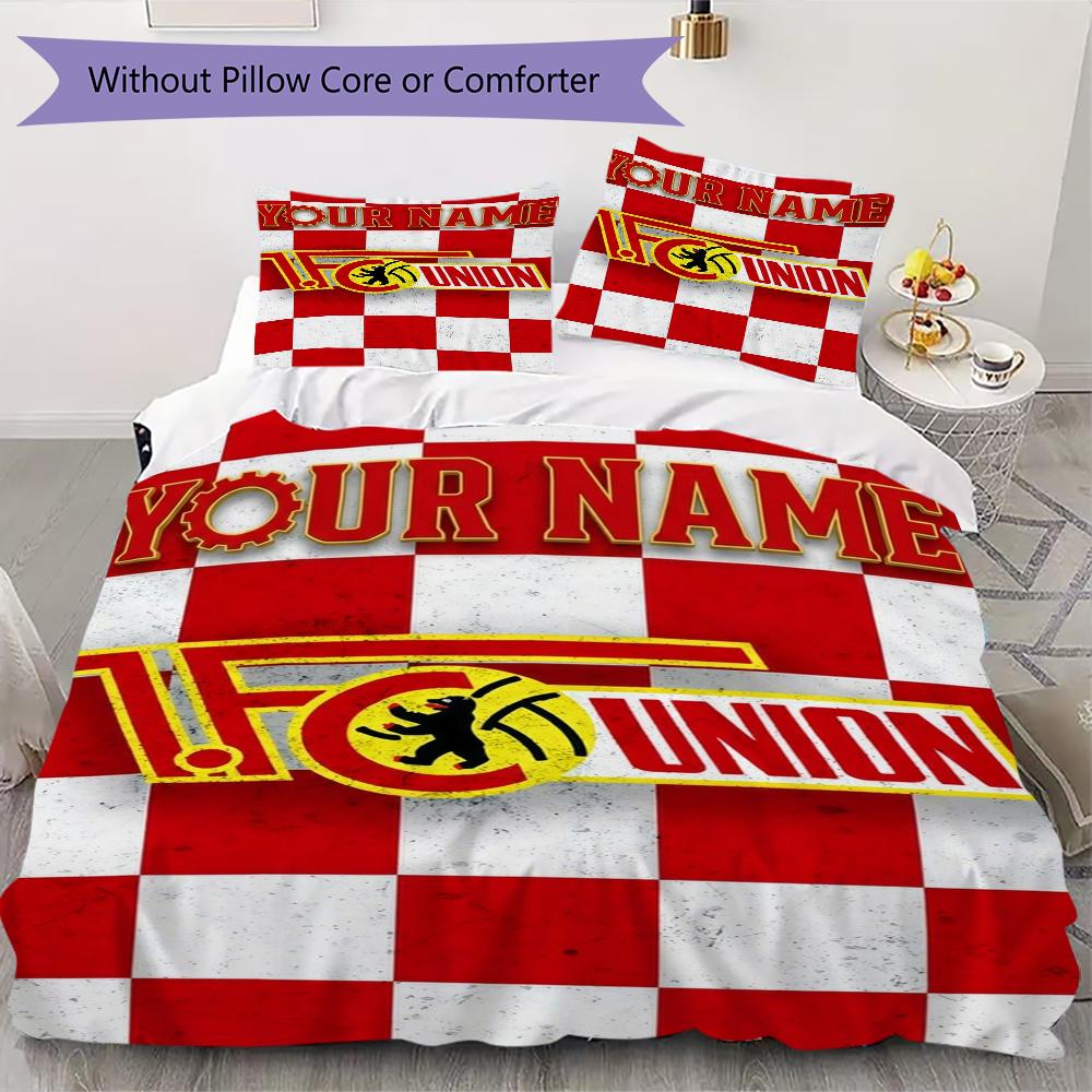 Benutzerdefinierter Name 1. FC Union Berlin Bettwäsche, Steppbett Set Bettbezug Kissenbezug Zuhause Geburtstagsgeschenk(1 Bettbezug + 2 Kissenbezüge, ohne Füllung)_xia