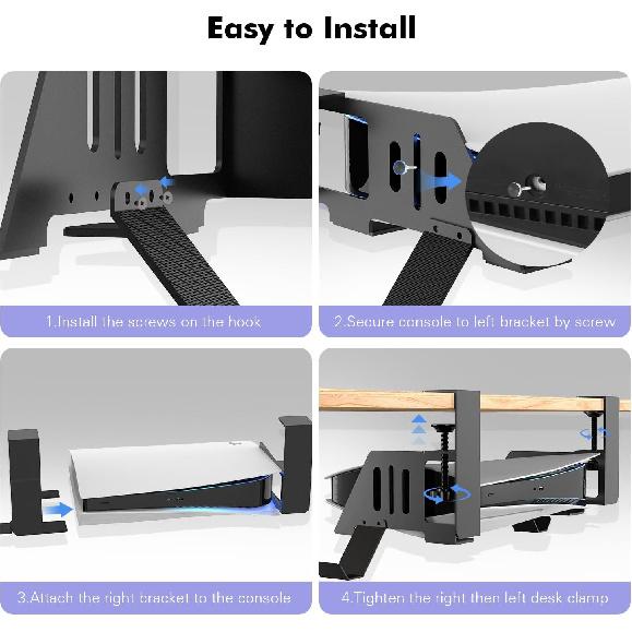 Semaiki Metal Stand Horizontal, Under Desk Storage kit Compatible with PS5/PS5 Slim Consol- Disc & Digital Editions, with Controller, Earphone Dock,
