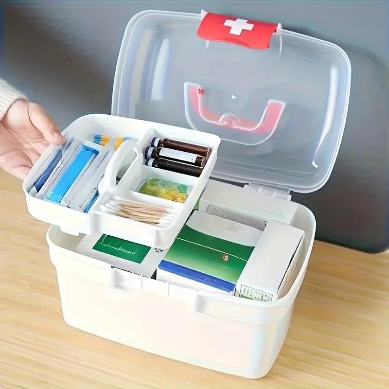 Portable Storage Box, a Household Safe Plastic Organizer, Featuring a Double-Layered Compartment /Quick Retrieval/Household Safe