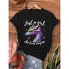 Cute Dragon Watercolor Art Print T-shirt, Short Sleeve Crew Neck Casual Top for Summer & Spring, Women's Clothing
