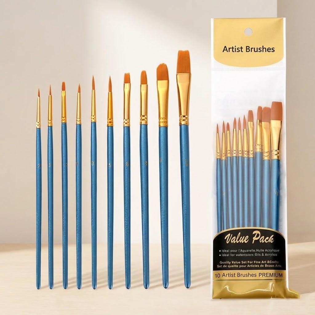 10Pcs Set High Quality Nylon Hair Painting Brushes Watercolor Gouache DIY Fabric Painting Set Round Tips