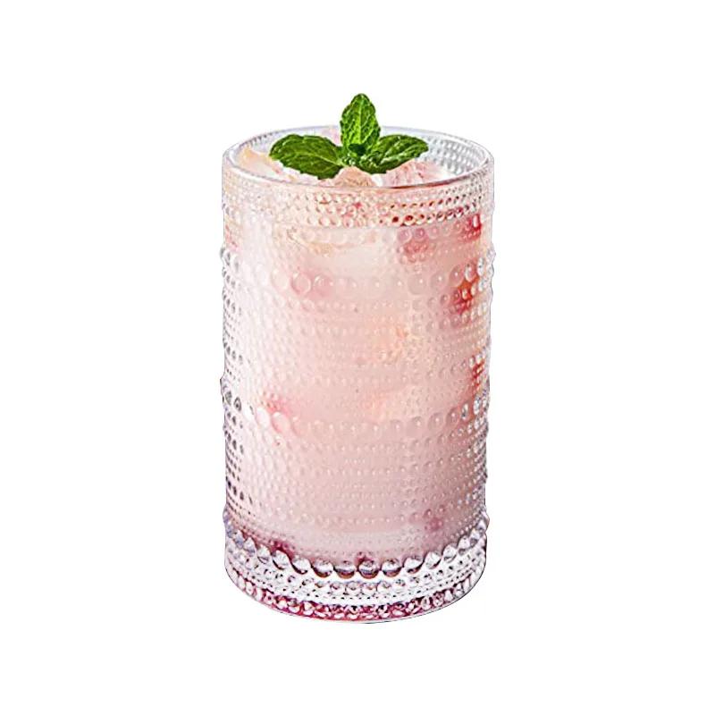 

1/4PCS Tall Drinking Glasses Cup Vintage Glassware Crystal Tumblers Clear Embossed Glass Cups Romantic Iced Beverage Glass Beer 301-400ml прозорий