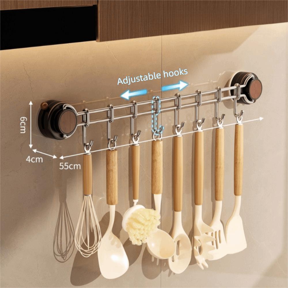 Adjustable Suction Cup Kitchen Hook Sliding Flatware Storage Rack Cooking Utensils Hanger  Coat