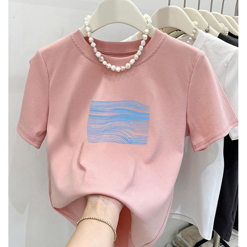 Women s Fashionable Dark Blue Pure Cotton Short-Sleeve T-Shirt, Stylish & Versatile with Brushed Finish, 2026 New Arrival S