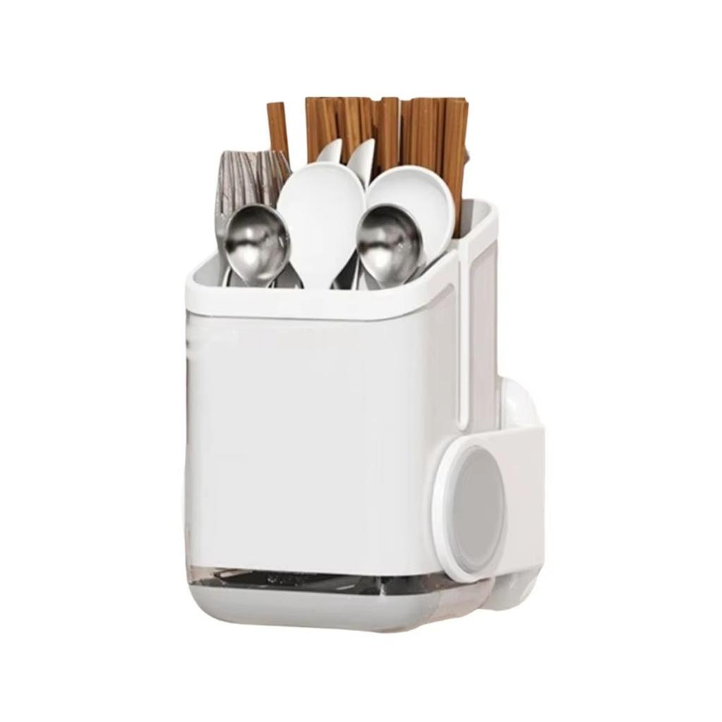Kitchen Utensil Holder Wall Mounted No Drilling Rotatable Chopsticks Spoon Storage Rack Multipurpose Countertop Organizer for Home