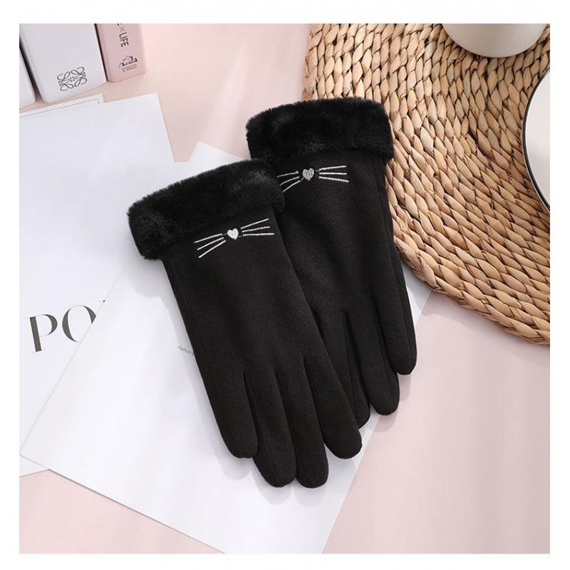 Thermal gloves autumn and winter Gary lady outdoor German velvet thickened velvet imitation rabbit fur mouth gloves