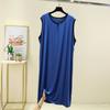 Men Modal Cotton Men Plus Size Night Gown for Summer Solid Color Thin Sleeveless Medium Long Loose Button Vest Style Dress
