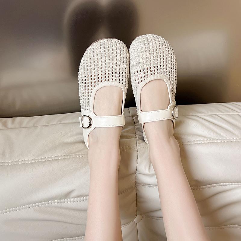Fashion 2025 New Women's Summer Hollow Out Woven Breathable Slip-On Sandals Slipper Flat Heel Anti-Slip Casual Plastic Thong Slippers