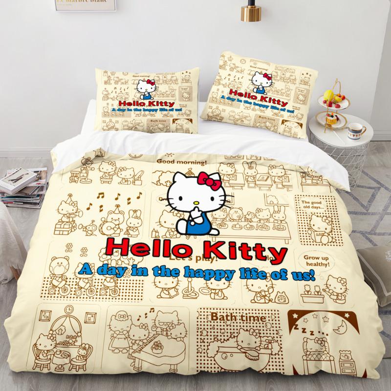 Sanrio Bedding Set Duvet Cover Hello Kitty Children'S Bedroom Decoration Quilt Cover Pillowcases Single Double Multiple Sizes