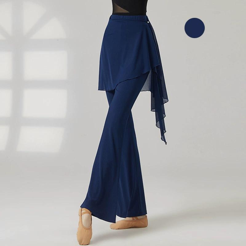 Pantalon de Danse Moderne Femme Long Micro-Évasé Pantalon Latin Jupe Wrap en Maille Costume de Pratique Classique Vêtement de Danse en Ligne de Scène Féminin