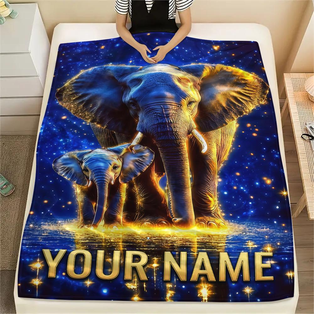 1PC Custom Name Neon Elephant Splash Patterned Flannel Blanket Suitable For All Seasons for Home Decor Warmth and Comfort Gifts Holiday Present_lx