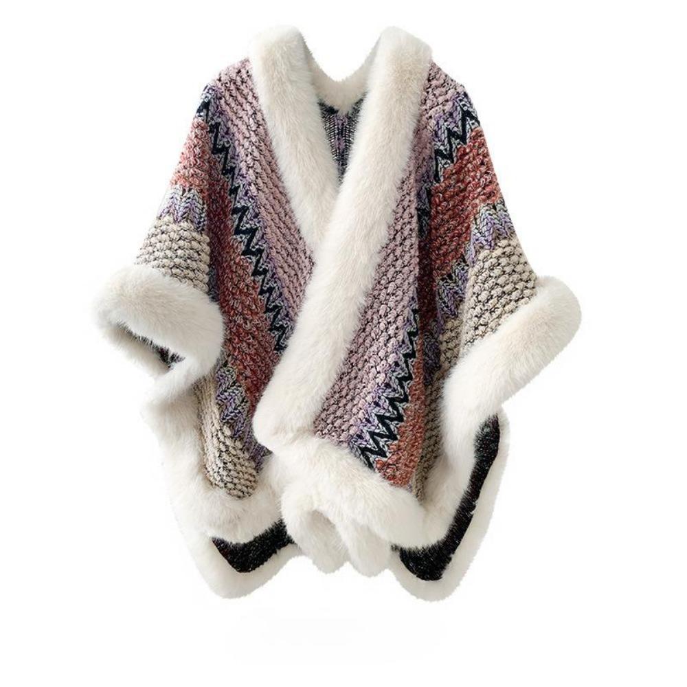

Этнический стиль большой меховой воротник шаль с женской дорожной одеждой осень и зима теплая вязаная куртка накидка шаль прилив One size