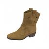 Anti-fur short boots hollow stars western cowboy boots 2025 autumn boots V-mouth thin thick-soled medium boots