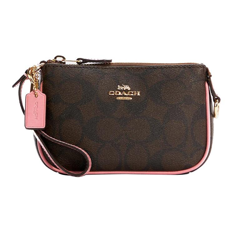 

Coach Nolita 15 Classic Monogram Canvas And Leather Mahjong Bag Women Handbags Dark-Brown Pink C4580-IMRSH Basic Set (Bag+Dust Bag)