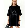 Oversized T Shirt Dress Black Horse Head Print Casual Wear For Women