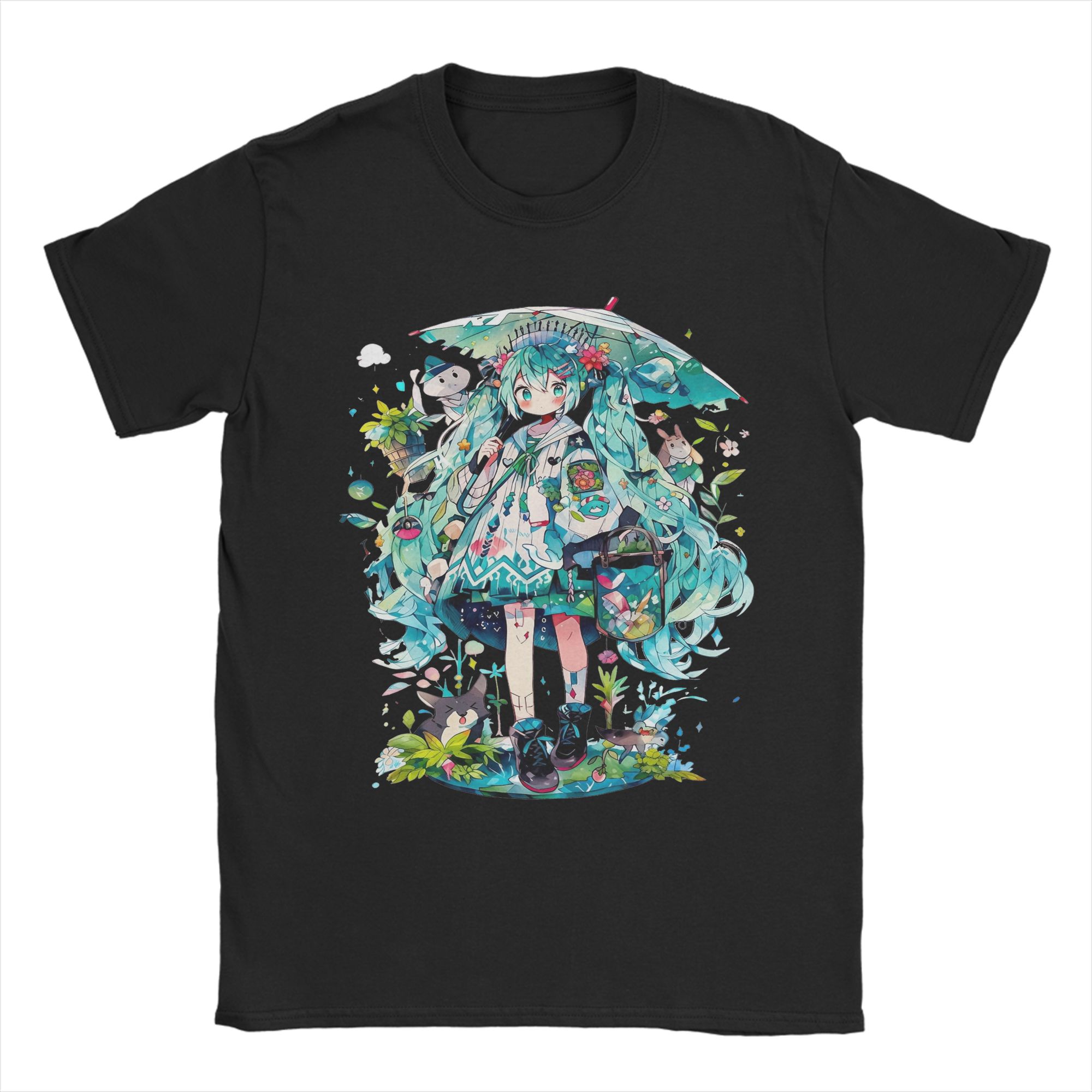 Lucky starfish Top Japan Kwast Hatsune Miku Anime T-shirts Vintage Puur Katoen T-shirt Ronde Hals Korte Mouw T-shirt Grote Maten Kleding 4XL