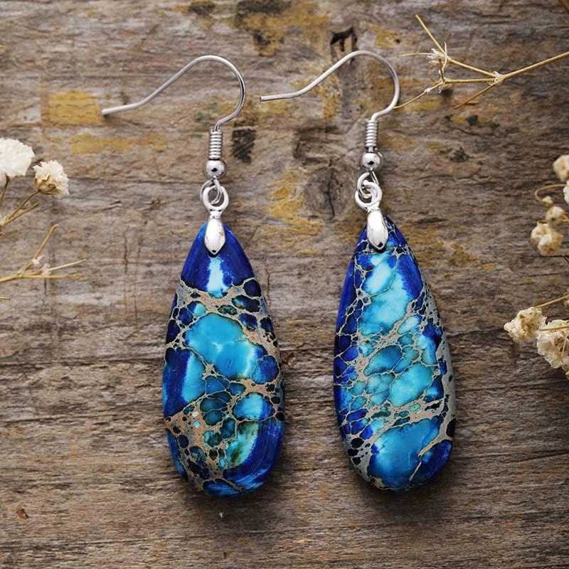 Ethnic style natural stone emperor stone water drop earrings earrings light luxury jewelry earrings