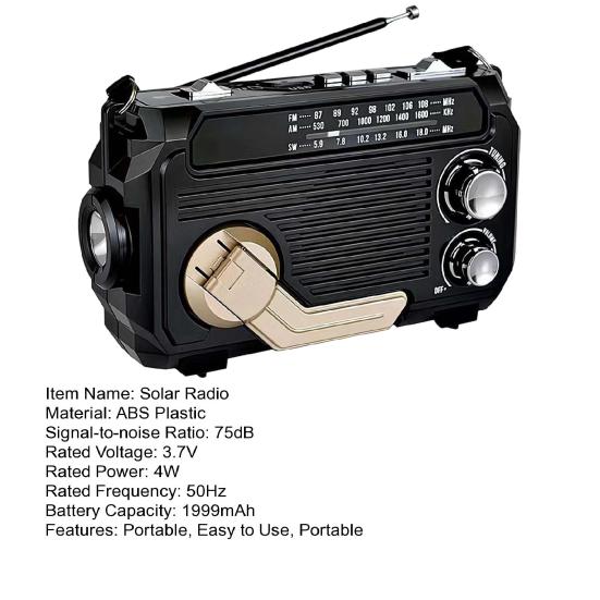 Solar Hand Crank Emergency Radio Rechargeable Waterproof Bluetooth-compatible Speaker AM/FM Solar Powered Radio