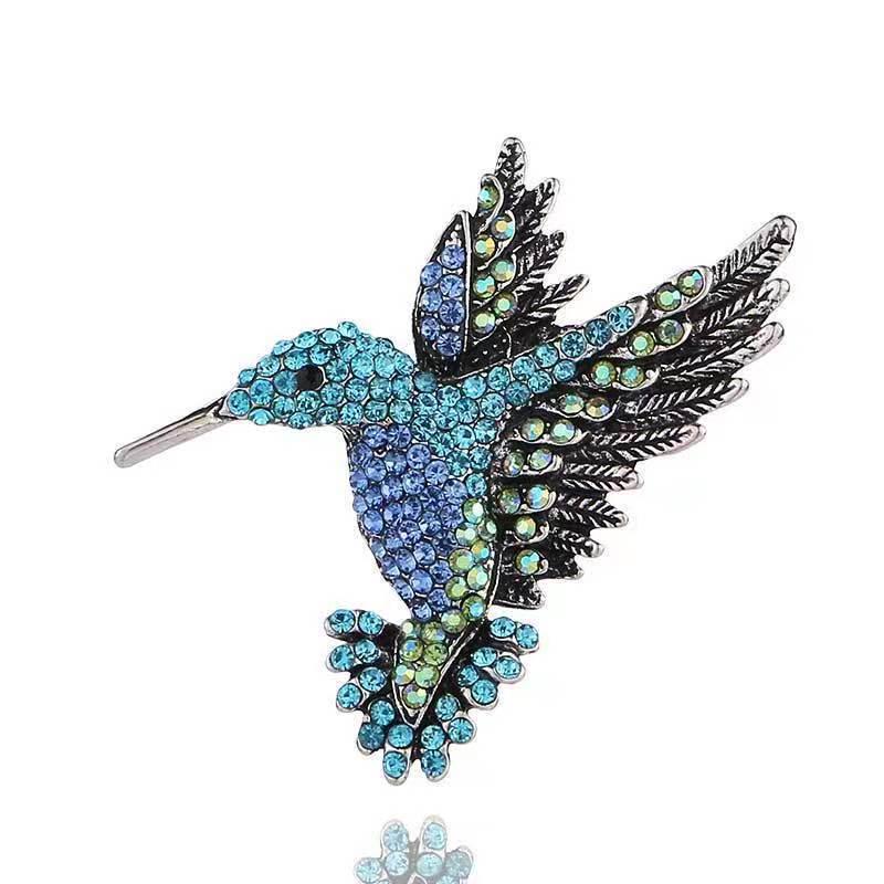 Vintage European-American Diamond Hummingbird Brooch - High-End Alloy Animal Pin