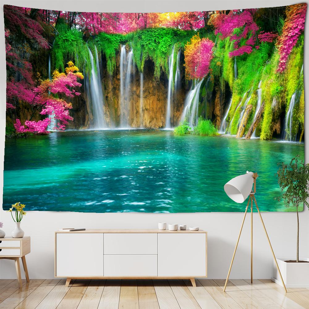 3D Print Tapestry Wall Hanging Waterfall Landscape Tapestry Beautiful Forest Stream Wall Carpet Beach Towel Home Decor Tapestry