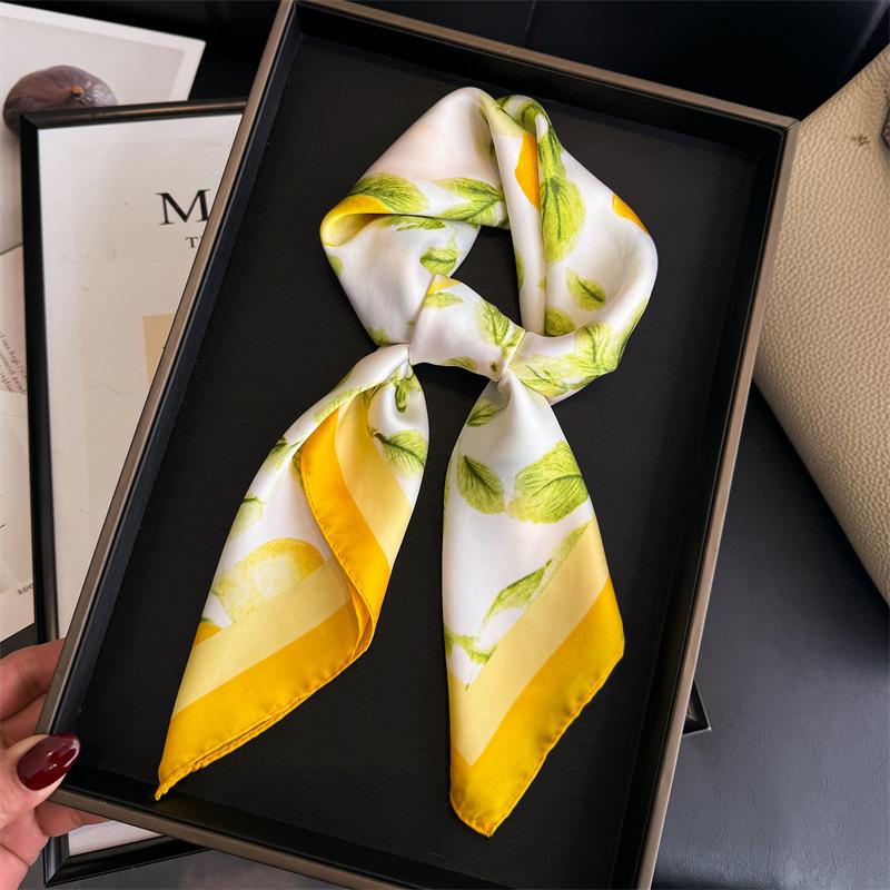 New lemon print scarf imitation silk retro high-end sunscreen shawl neck square scarf scarf silk scarf headscarf