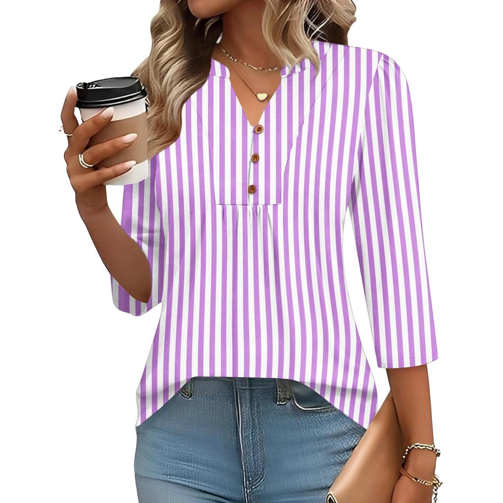 Women's Three-Quarter Sleeve Top, Loose Fit Casual Blouse for Everyday Comfort, Fashion