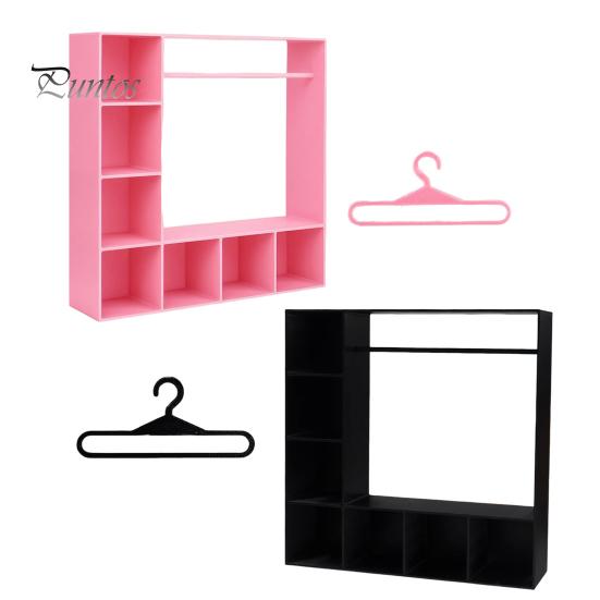 Puppenkleiderschrank Garderobe mit 10 Kleiderbügeln Mädchenkleidung Aufbewahrung Niedliche Accessoires Organizer Puppenhaus Figur Kleider-Ausstellungsbox Mini