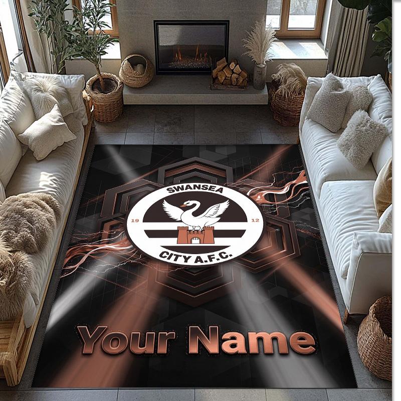 Swansea City FC Printed Crystal Velvet Rug Non‑Slip Crystal Velvet Carpet For Sofa Bedroom Indoor Home Decoration