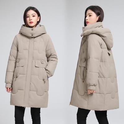 Gepolsterte Kleidung Damen mittel und lang mit Kapuze Winter locker neu gepolsterte Kleidung verdickte warme Steppjacken Übergrößenjacken