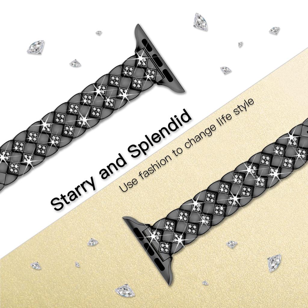 Pro Apple Watch Series 10 42 mm / 9 8 7 41 mm / SE (2023) SE (2022) SE 6 5 4 40 mm / 3 2 1 38 mm Náhradní řemínek k hodinkám s dekorem drahokamu, slitina zinku