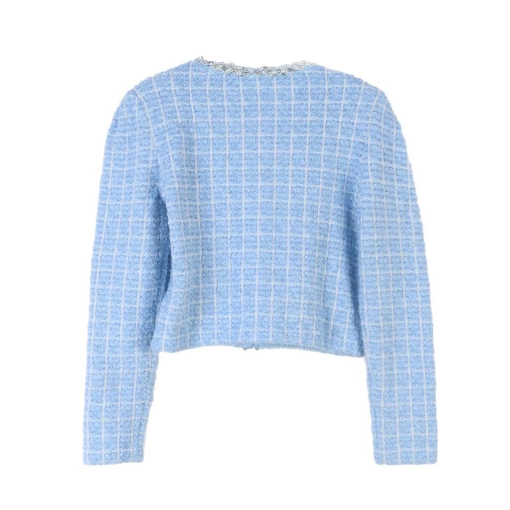 Schickes, französisch inspiriertes Strickjacken- und Bodycon-Midirock-Set mit Diamanten