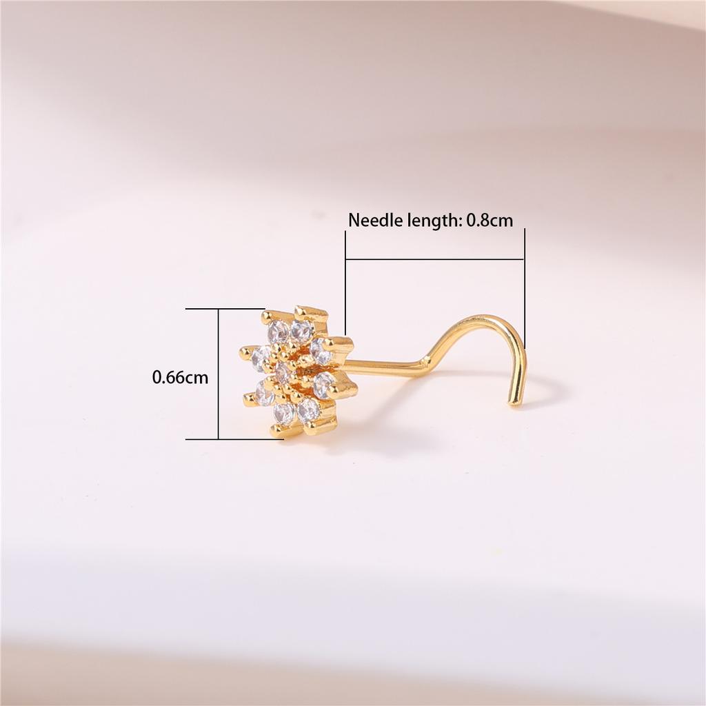 Einfacher und vielseitiger Gold S-Stab Nasenstecker Gebogene Nadel Blumenförmig Diamant Nasenpiercing Nasendekoration Nische Temperament Nasenring