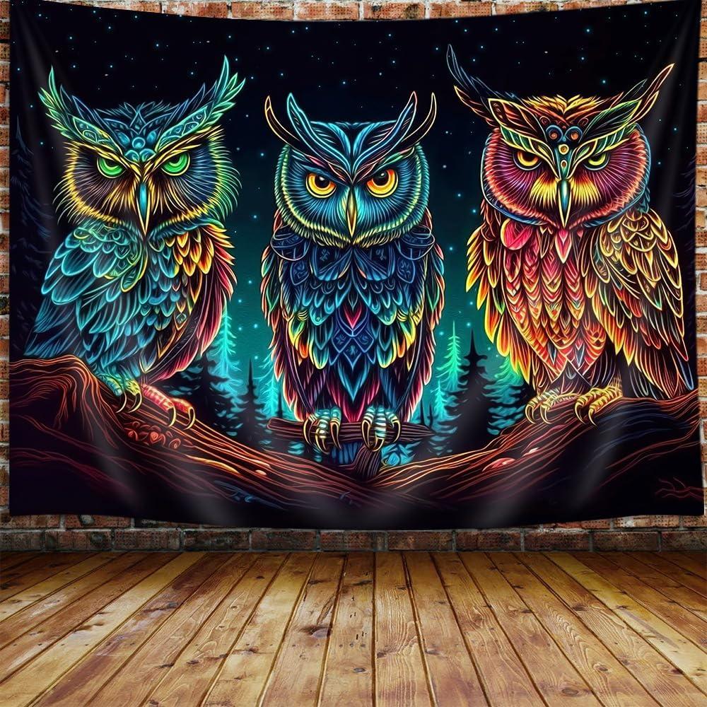 Dark Night Owl Tapestry UV Reactive 75x100