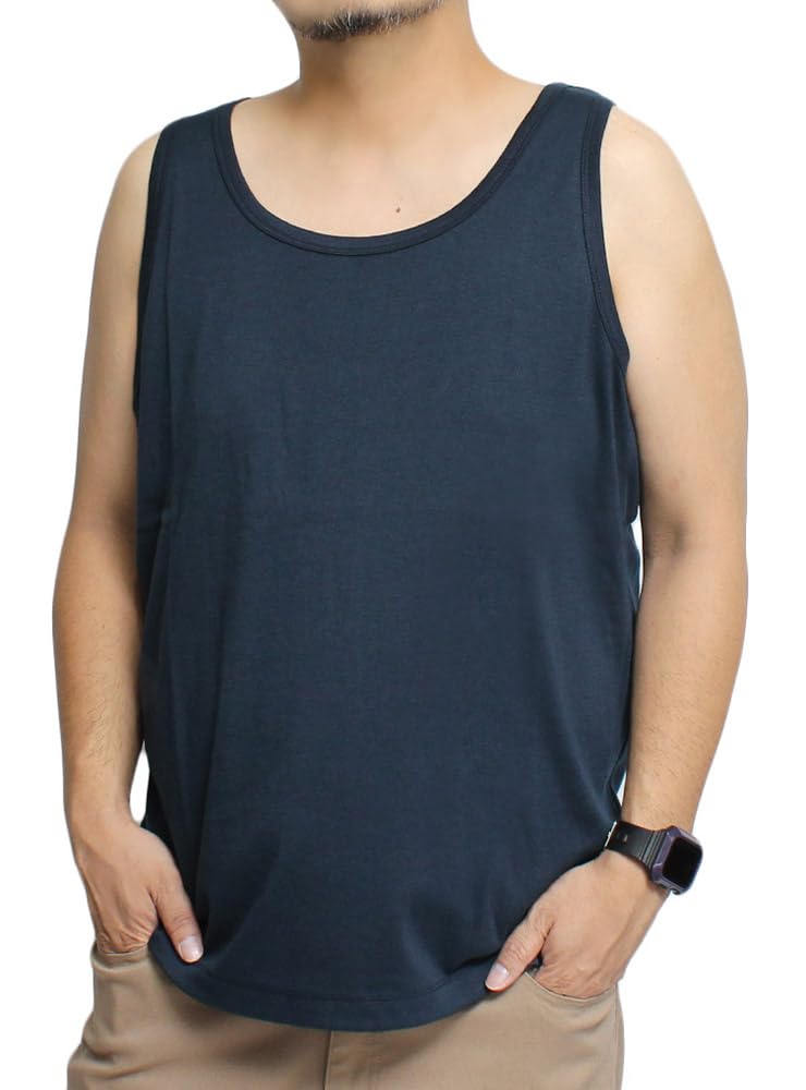 

One Colors Men s Plus Size Solid Striped Smooth Sleeveless Tank Top, Navy, Size 3L