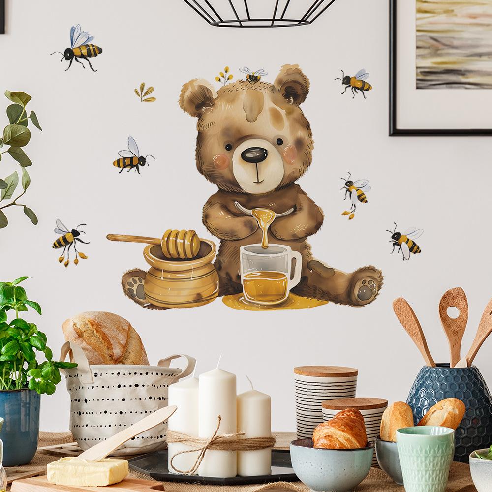 Bee Bear Honeycomb Kitchen Wall Sticker Self-Adhesive Bedroom Dorm Hallway Home Decor Removable