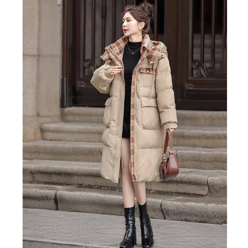 Si Baishe Women's Mid-Length Patchwork Hooded Down Jacket