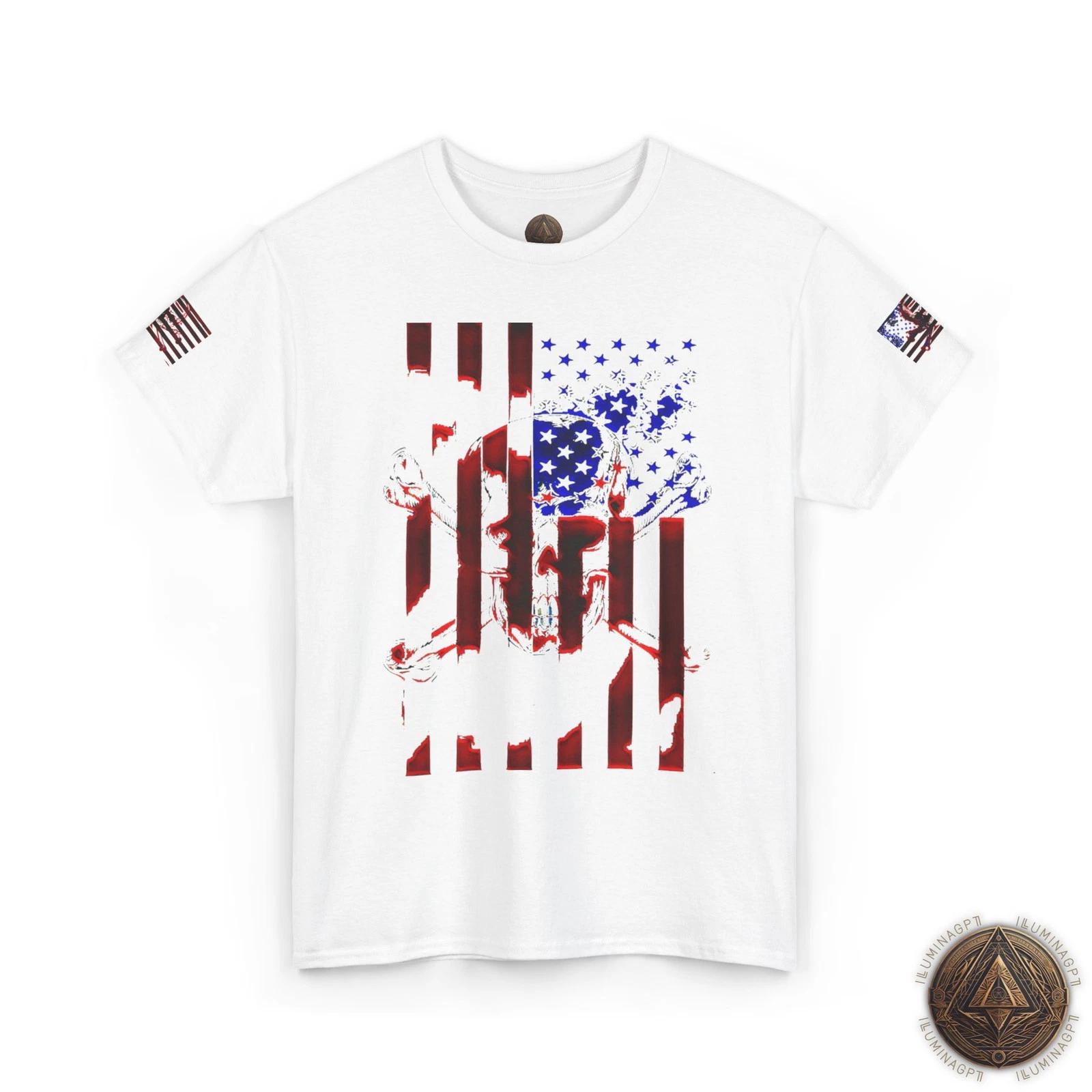 

Patriotic Distressed USA Flag Skull & Crossbones T shirt - America L