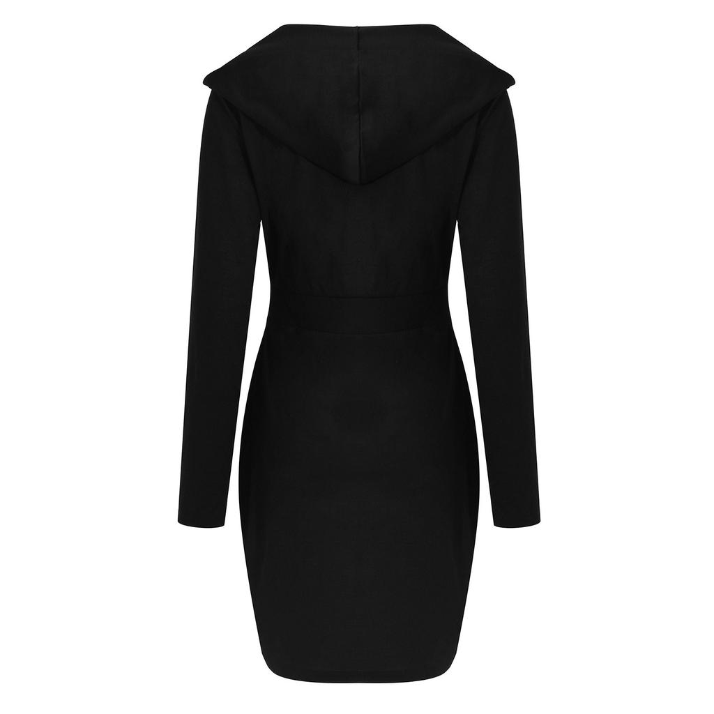 Women's Fashion Sexy Hooded Sweater Dress Color Slim Fit Hip Dress