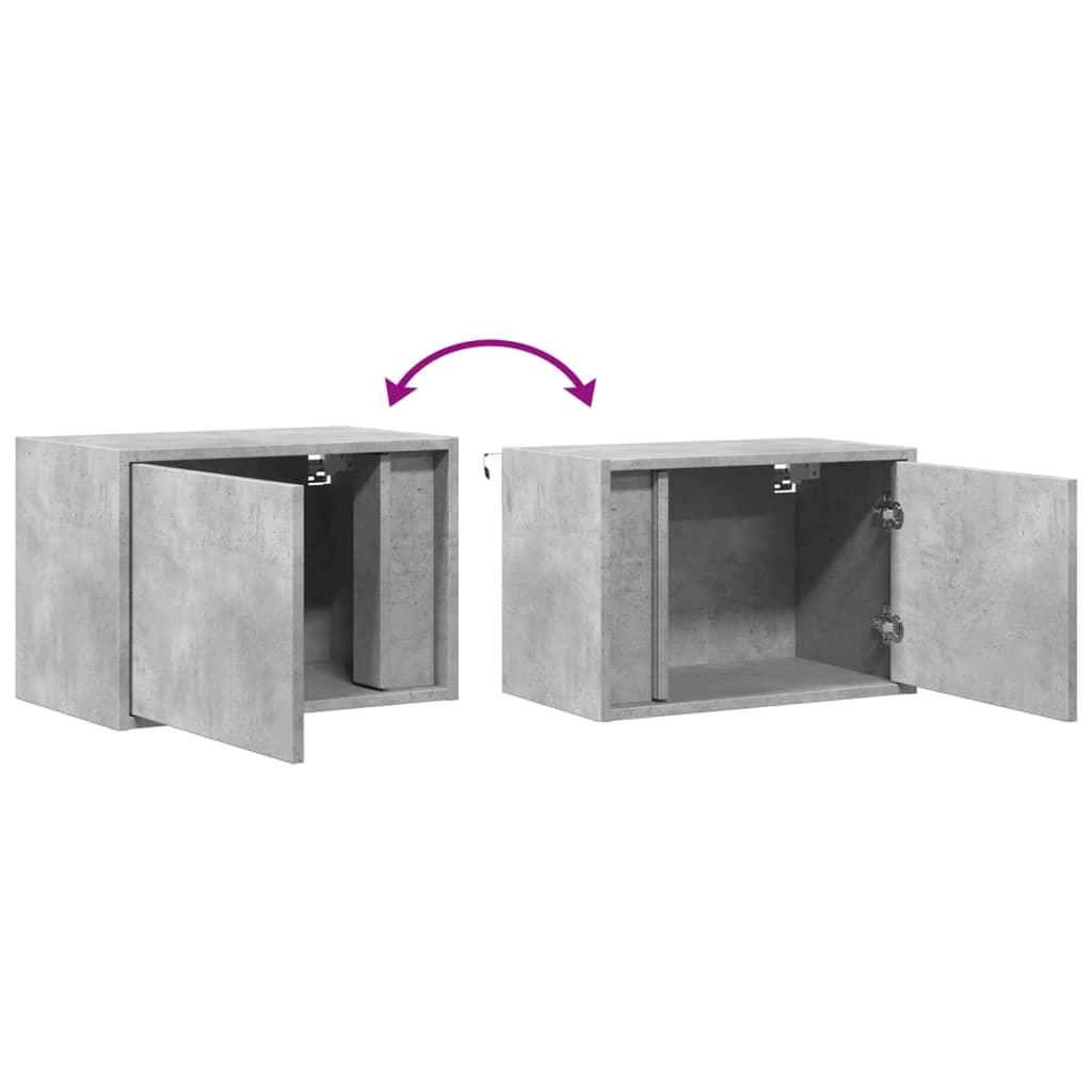 Wall Mounted Nightstand with LED Lights Concrete Grey