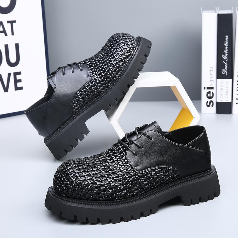 Fashion Summer Autumn Hollowed-out Leather Shoes for Men Black Knit Platform Shoes Male Fashion Casual New Designer Dress Shoes Man