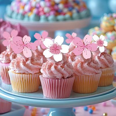 Jadalne Papierowe Kwiaty Dekoracje na Tort Wiśnia Sakura Deser Toppery na Tort Wesela Urodziny