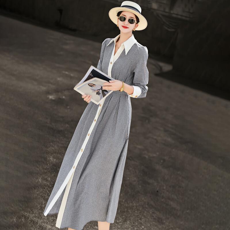 Lanser Elegant Commuter Striped Shirt Dress