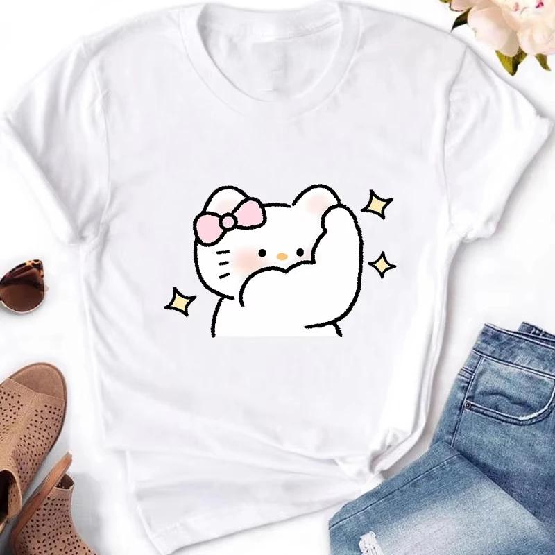 Muscle Sanrioes Womens TShirt Anime HelloKitties Cinnamon Kuromis Fun Model Cartoon Clothing Casual Cotton Couples TShirt