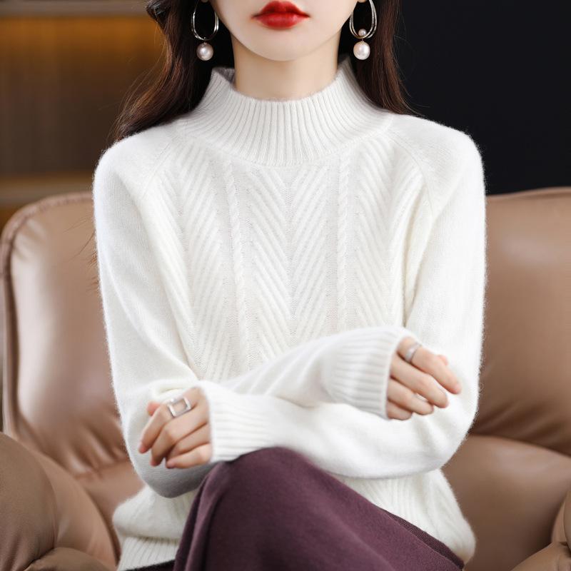 Cashmere Sweater Women Pullover Autumn Winter Casual Half High Neck Solid Long Sleeve Knitted Sweater Pullover Female