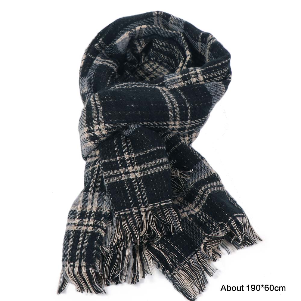 Long Men Thick Shawl Warm Double-sided Scarf Large Plaid Knitted Scarf Autumn