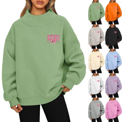 Women's Valentine's Day Print Fashion Loose High-Collar Long Sleeve Solid Color Sweatshirt Pullover